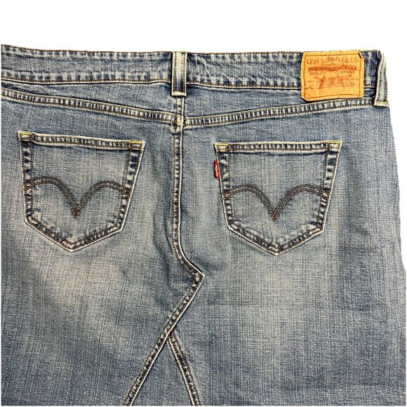 Levis Denim Skirt Womens 20 Blue Distressed Raw Hem Stretch Jean Grunge Y2K - Picture 2 of 7